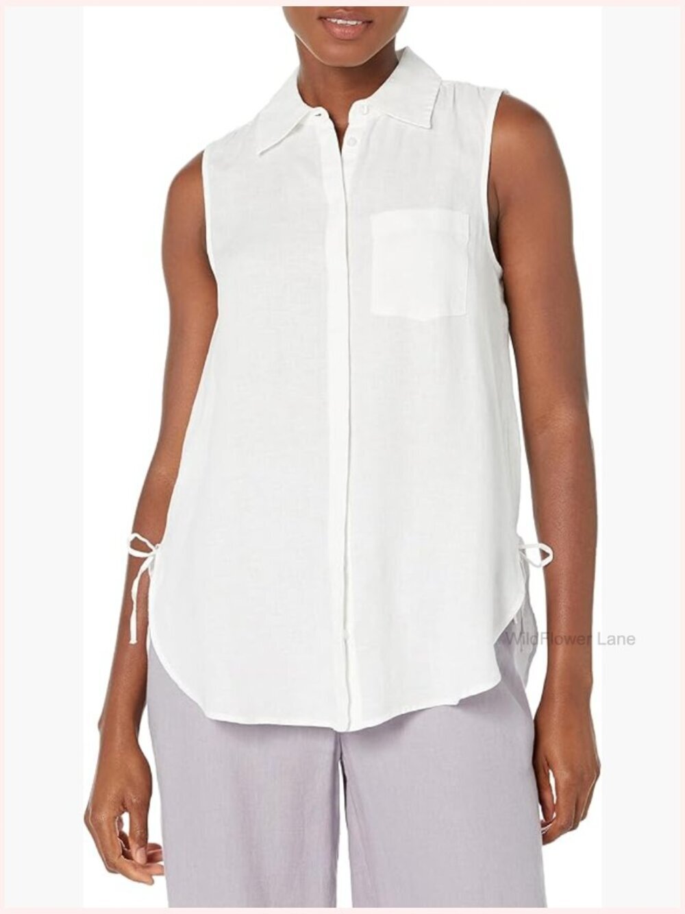Women's Linen Tunic, Sleeveless Collared Neck, Pull On Style